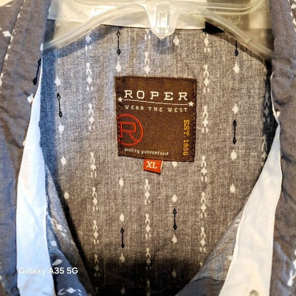 Roper Mens XL Short-Sleeve Western Shirt Gray Patterned Button-Up 100% Cotton - Picture 2 of 5